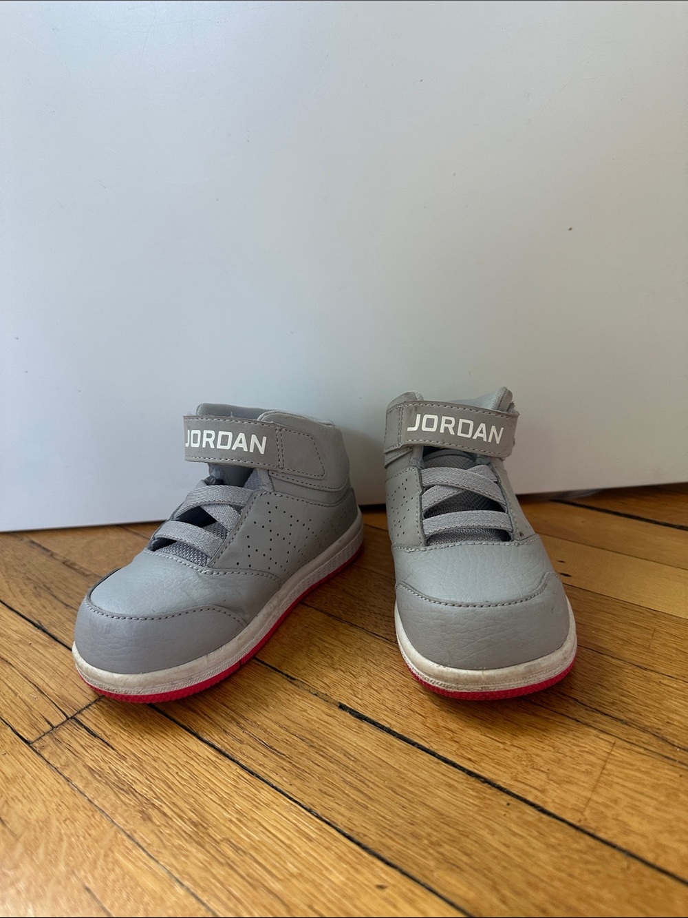 Jordan Kids Gray High-Top Sneakers with Hot Pink Accents